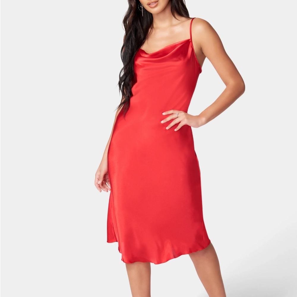 Bebe Red Satin Slip Dress